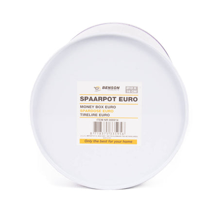 Spaarpot Blik Ø12x16cm, Eurobriefjes Design, Veilig Geld Sparen Thuis
