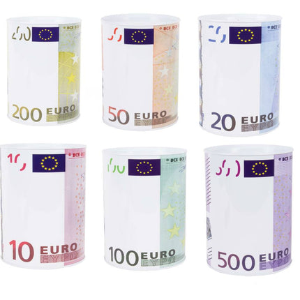 Spaarpot Blik Ø12x16cm, Eurobriefjes Design, Veilig Geld Sparen Thuis