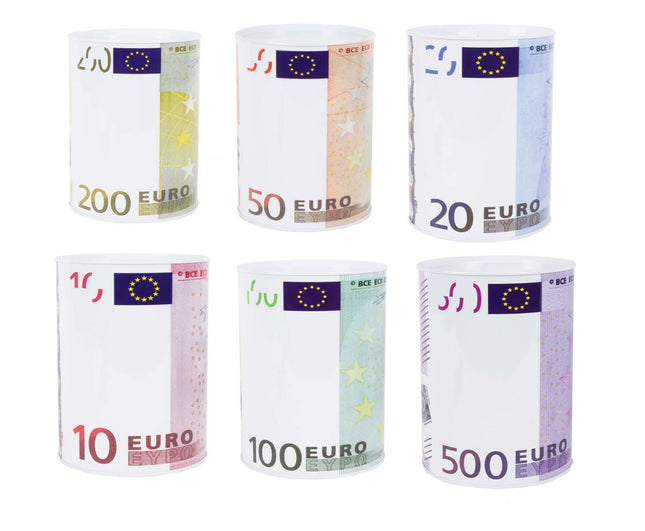 Spaarpot Blik Ø12x16cm, Eurobriefjes Design, Veilig Geld Sparen Thuis