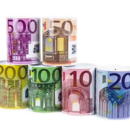 Spaarpot Blik Ø12x16cm, Eurobriefjes Design, Veilig Geld Sparen Thuis
