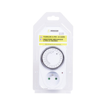 Tijdklok A-pin 24u, 260V, 16A, ideaal voor verlichting & verwarming