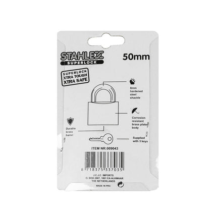 Hangslot 50mm Staal, Weerbestendig, Inclusief 3 Sleutels voor Buiten.