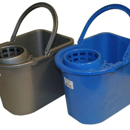 Emmer 15 ltr + wringer mix – Kleuren blauw, zilver, Materiaal kunststof, Inhoud 15 liter