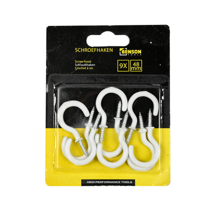 Schroefhaken 48 mm, 9 stuks - Metalen Haken met Vinylcoating voor Binnen en Buiten