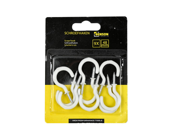Schroefhaken 48 mm, 9 stuks - Metalen Haken met Vinylcoating voor Binnen en Buiten