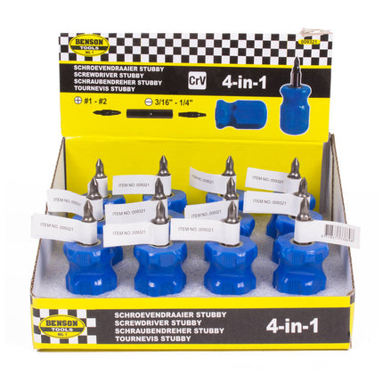 Compacte Stubby 4-in-1 Schroevendraaier, 8,5cm, Incl. 4 Bitjes
