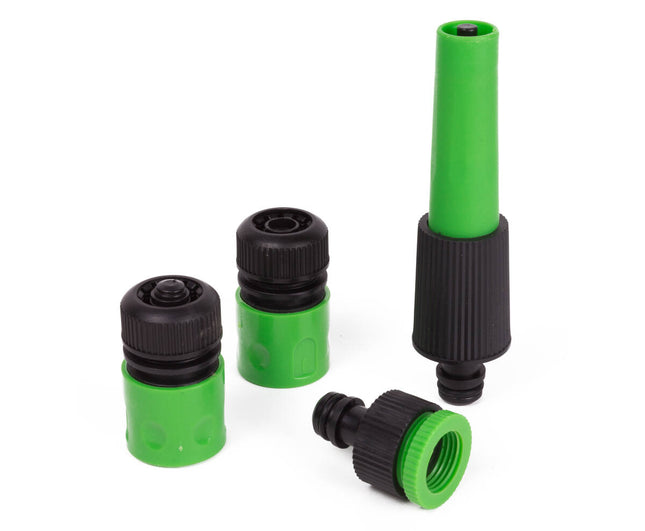 Waterkoppelset 1/2", 4-dlg: Verstelbare sproeikop, snelkoppeling.