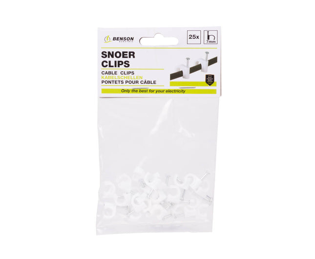 Snoerclips 7 mm, 25 stuks - Voor Veilig Kabelbeheer Thuis/Kantoor