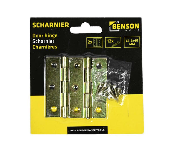 Scharnieren 63.5x40mm, set van 2, incl. 12 schroeven voor deuren.