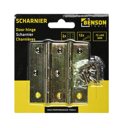Scharnieren 75x46mm, 2 stuks, incl. 12 schroeven voor deuren.