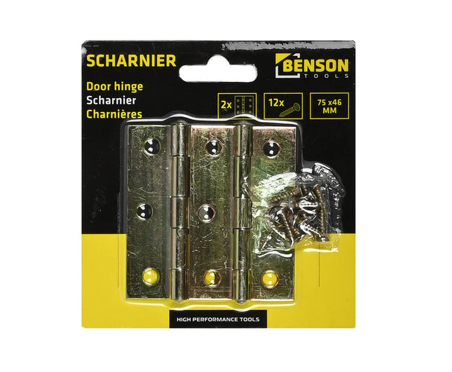 Scharnieren 75x46mm, 2 stuks, incl. 12 schroeven voor deuren.