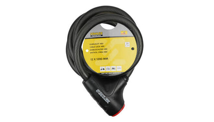 Kabelslot 480: 12mm x 1200mm staal, ideaal voor fietsbeveiliging.