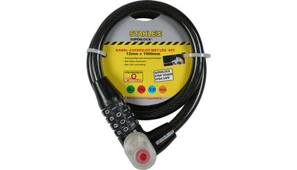 Kabel Cijferslot LED 497, 12mm x 1000mm, Fietsbeveiliging Dag & Nacht