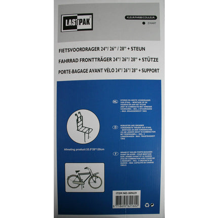 Zwarte Fietsvoordrager 24"/28" + Steun, Extra Draagcapaciteit