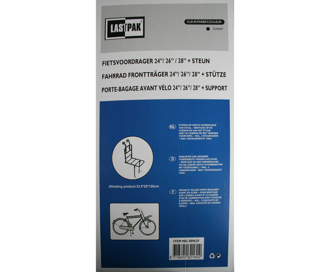Zwarte Fietsvoordrager 24"/28" + Steun, Extra Draagcapaciteit
