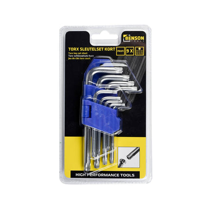 Torx Sleutelset 9-delig, Kort, T10-T50, Voor Moeilijk Bereikbare Plekken