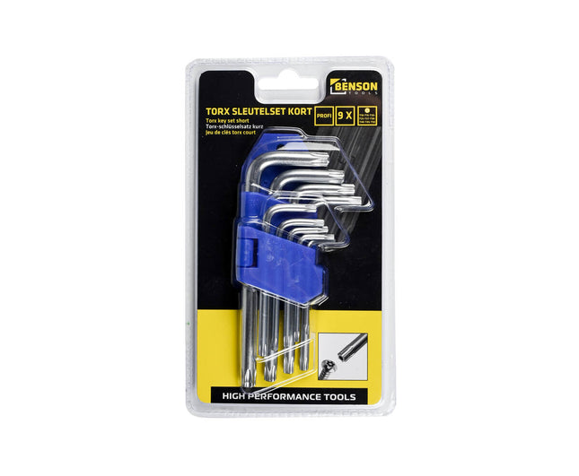 Torx Sleutelset 9-delig, Kort, T10-T50, Voor Moeilijk Bereikbare Plekken