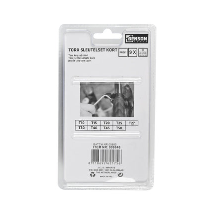 Torx Sleutelset 9-delig, Kort, T10-T50, Voor Moeilijk Bereikbare Plekken