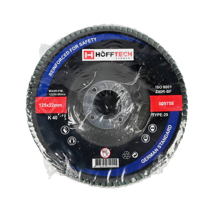 Fächerschleifscheibe 125 mm K40 für Stahl und Holz, ideal für Schweißnähte.