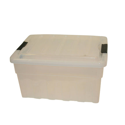 Opbergbox 32L met Deksel, 47x35x26cm, Transparant, Zwart Clipsluiting