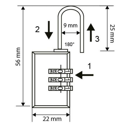 Hang-cijferslot 22 mm, metaal, voor koffers en kluisjes beveiliging