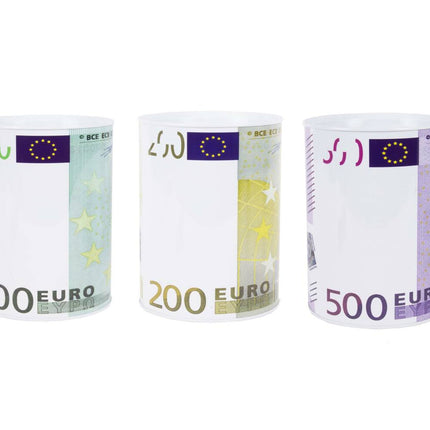 Spaarpot Blik Ø8,5x12cm, Euro Design, Veilig Sparen met Blikopener