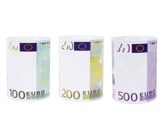 Spaarpot Blik Ø8,5x12cm, Euro Design, Veilig Sparen met Blikopener