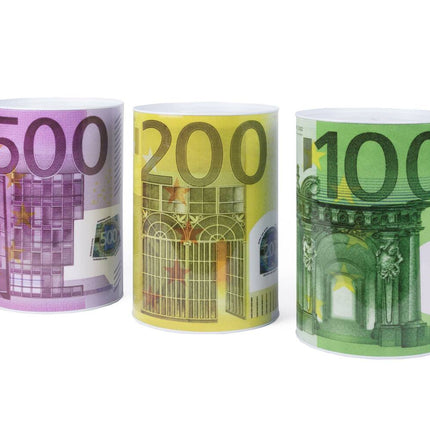 Spaarpot Blik Ø8,5x12cm, Euro Design, Veilig Sparen met Blikopener