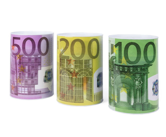 Spaarpot Blik Ø8,5x12cm, Euro Design, Veilig Sparen met Blikopener