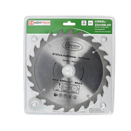 Cirkelzaagblad 185mm, 24T, Hout/Laminaat Zaagwerk, Incl. Ringen