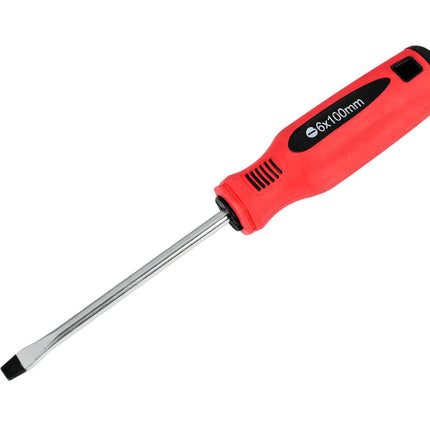 Plat 6x100 Schroevendraaier Rood/Zwart Cr-V, Magnetische Punt