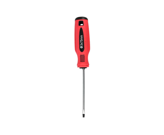 Platkop Schroevendraaier 3x75mm Cr-V, Rood/Zwart, voor Elektronica.