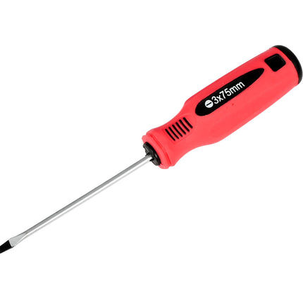Platkop Schroevendraaier 3x75mm Cr-V, Rood/Zwart, voor Elektronica.