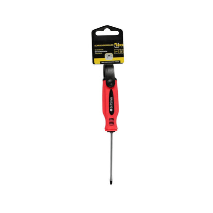Platkop Schroevendraaier 3x75mm Cr-V, Rood/Zwart, voor Elektronica.