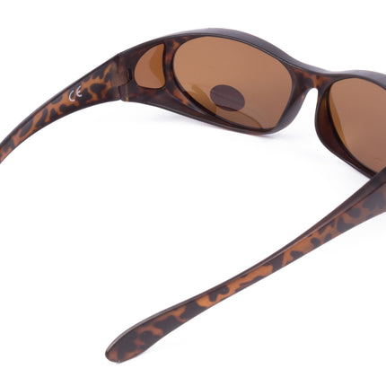 Overzet zonnebril demi brown – Glasmaat hoogte 37 mm x breedte 57 mm, 150 mm, 37 mm