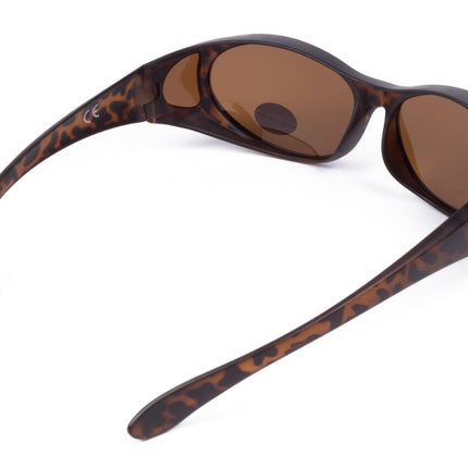 Overzet zonnebril demi brown – Glasmaat hoogte 37 mm x breedte 57 mm, 150 mm, 37 mm