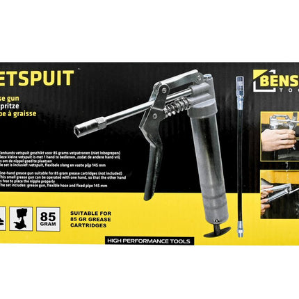 Eenhands Vetspuit 85g, Inclusief Flexibele Slang & Vaste Pijp 135mm