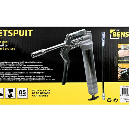 Eenhands Vetspuit 85g, Inclusief Flexibele Slang & Vaste Pijp 135mm