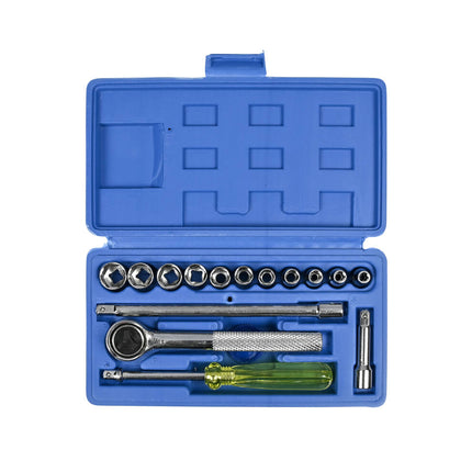Doppendoos 17-delig: 1/4" Dopsleutels, Ratel, Verlengstukken, Compact