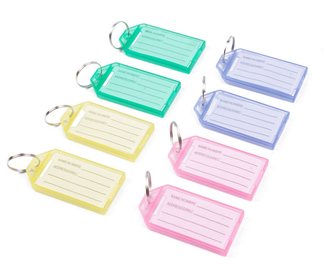 Sleutellabels 8 stuks, kleurrijk, beschrijfbaar, met metalen ring.