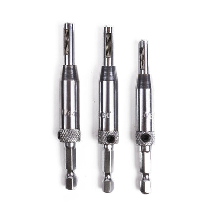 Scharnierboorset 3 dlg, Zelfcentrerend, HSS, Maten: 2.8, 3.6, 4.4 mm