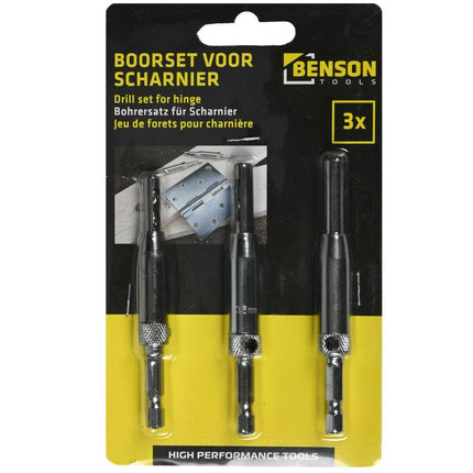 Scharnierboorset 3 dlg, Zelfcentrerend, HSS, Maten: 2.8, 3.6, 4.4 mm