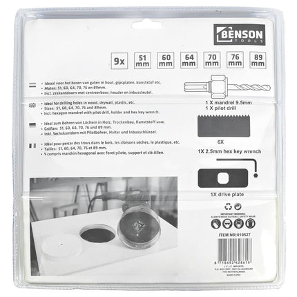 Gatenzaagset 9 dlg: Boor Ø51-86mm hout/gips, incl. boor & sleutel