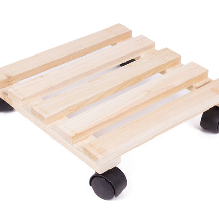 Houten Planten Trolley 30x30cm, 360° Wielen, Max 30kg, Binnen/Buiten.