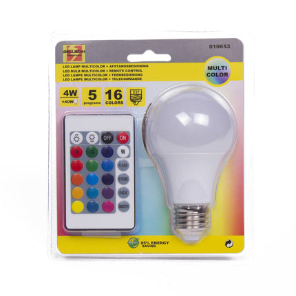 Led Lamp E27 4W Multicolor, Incl. Afstandsbediening, 16 Kleuren