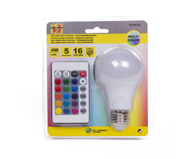 Led Lamp E27 4W Multicolor, Incl. Afstandsbediening, 16 Kleuren