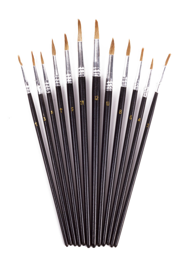 Penseelset 12 dlg rond – Maten variërend van 1 tot 12 mm, 12 mm