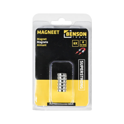 Set van 6 super sterke magneten 12x3mm voor DIY projecten.
