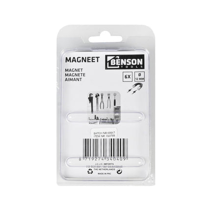 Set van 6 super sterke magneten 12x3mm voor DIY projecten.