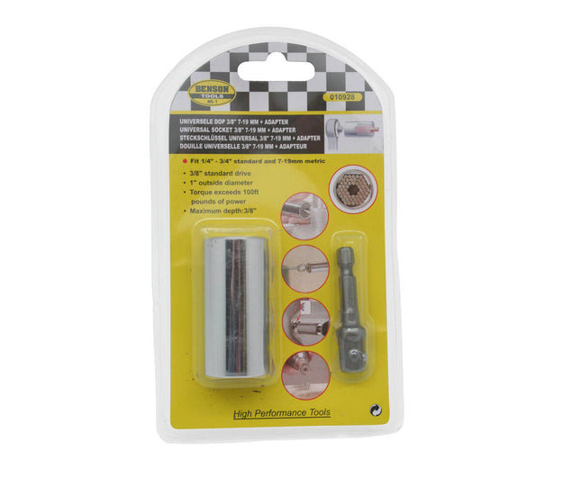 Universele Dop 3/8" 7-19 mm incl. Adapter voor Montagewerk